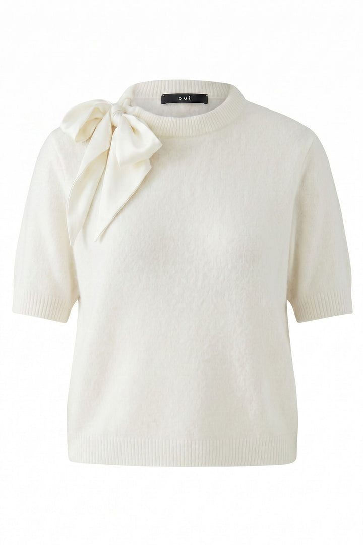 Oui Gardenia Bow Neck Short Sleeve Jumper 98988 at Olivia Grace Fashion