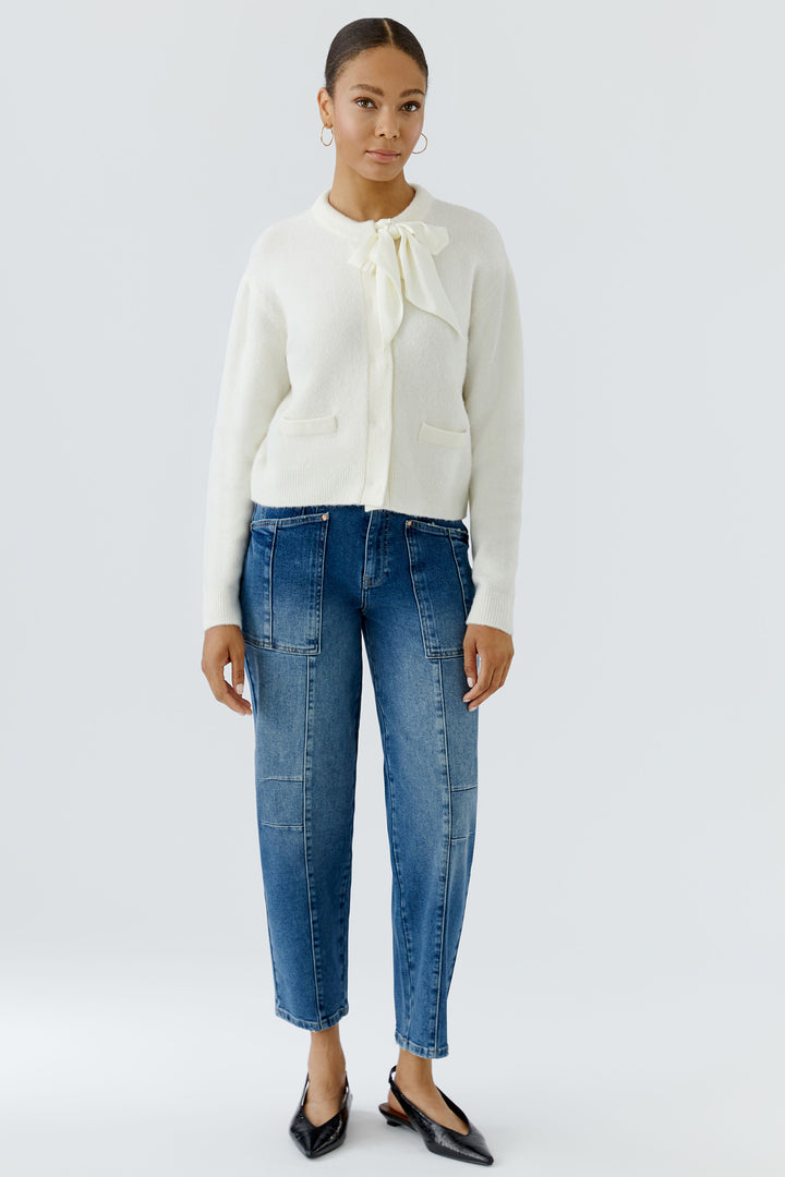 Oui Gardenia bow neck knit jacket at Olivia Grace Fashion