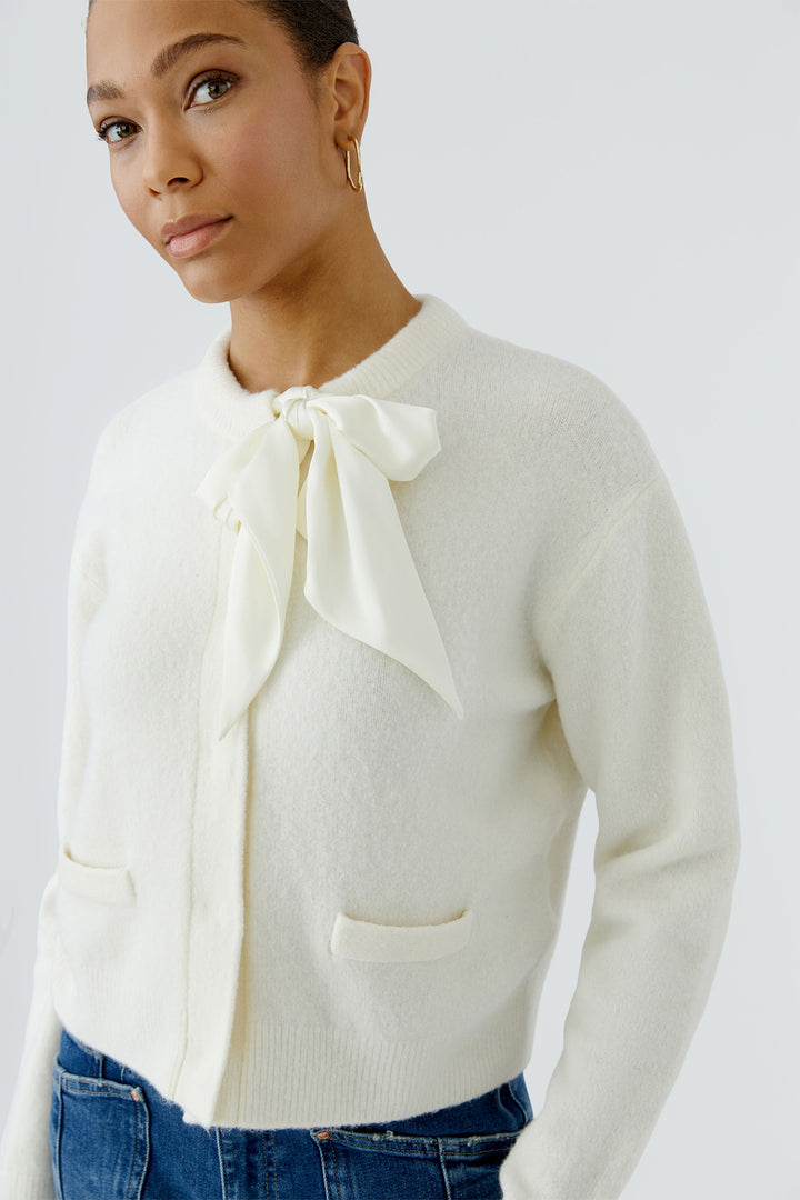 Oui Gardenia bow neck knit jacket at Olivia Grace Fashion