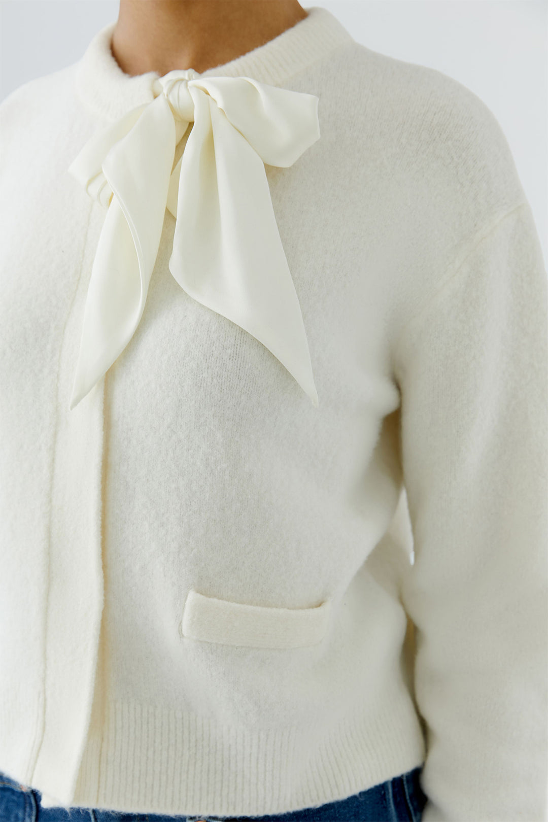 Oui Gardenia bow neck knit jacket at Olivia Grace Fashion