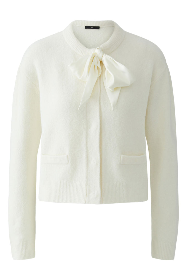 Oui Gardenia bow neck knit jacket at Olivia Grace Fashion