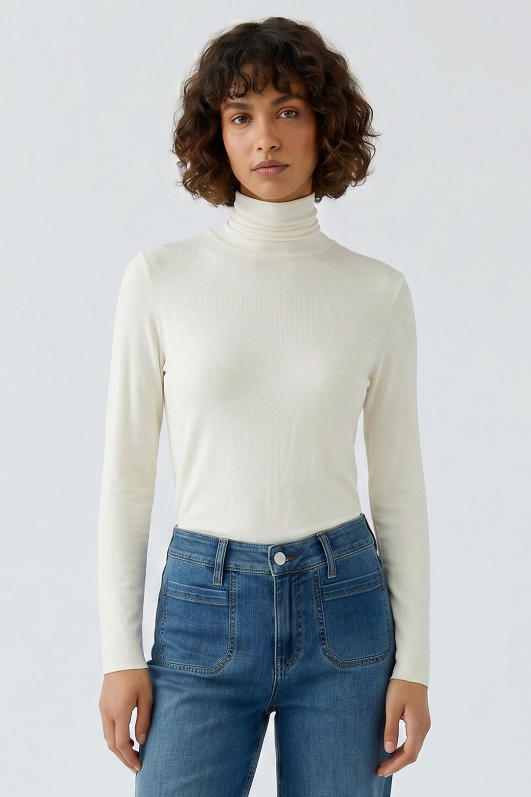 Oui Gardenia White Long-Sleeved Polo Top 99007