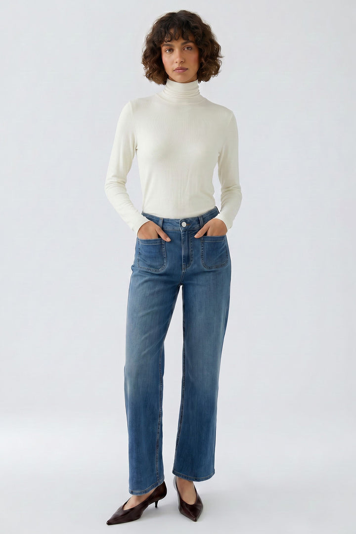 Oui Gardenia White Long-Sleeved Polo Top 99007