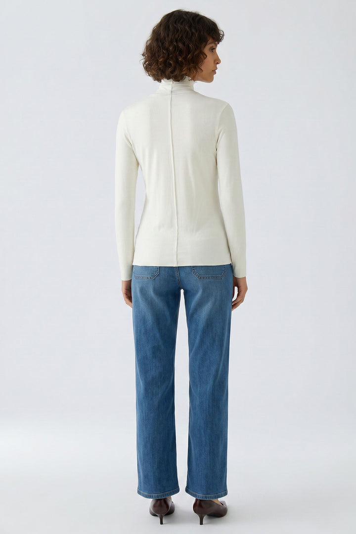 Oui Gardenia White Long-Sleeved Polo Top 99007