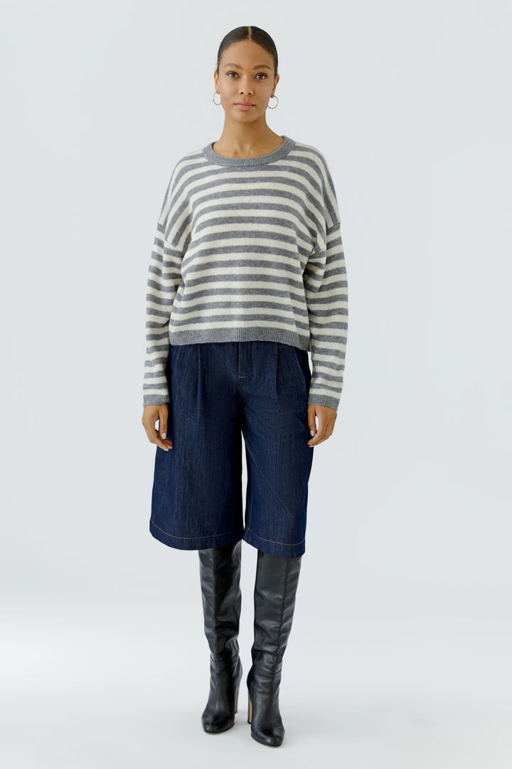 Oui Grey White Stripe Relaxed Fit Jumper 92275 at Olivia Grace Fashion