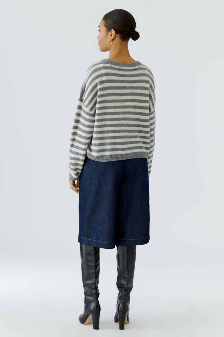 Oui Grey White Stripe Relaxed Fit Jumper 92275 at Olivia Grace Fashion