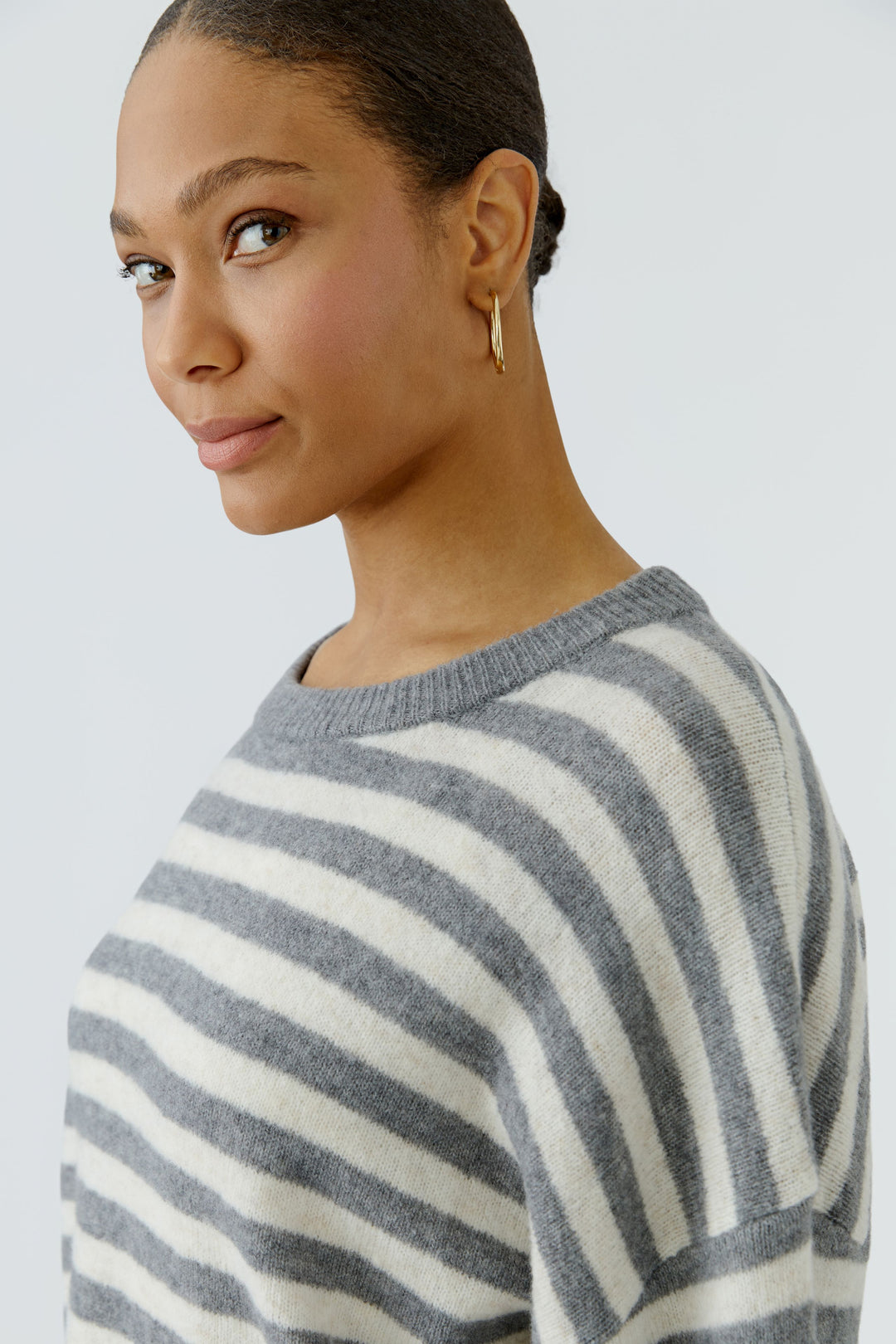 Oui Grey White Stripe Relaxed Fit Jumper 92275 at Olivia Grace Fashion