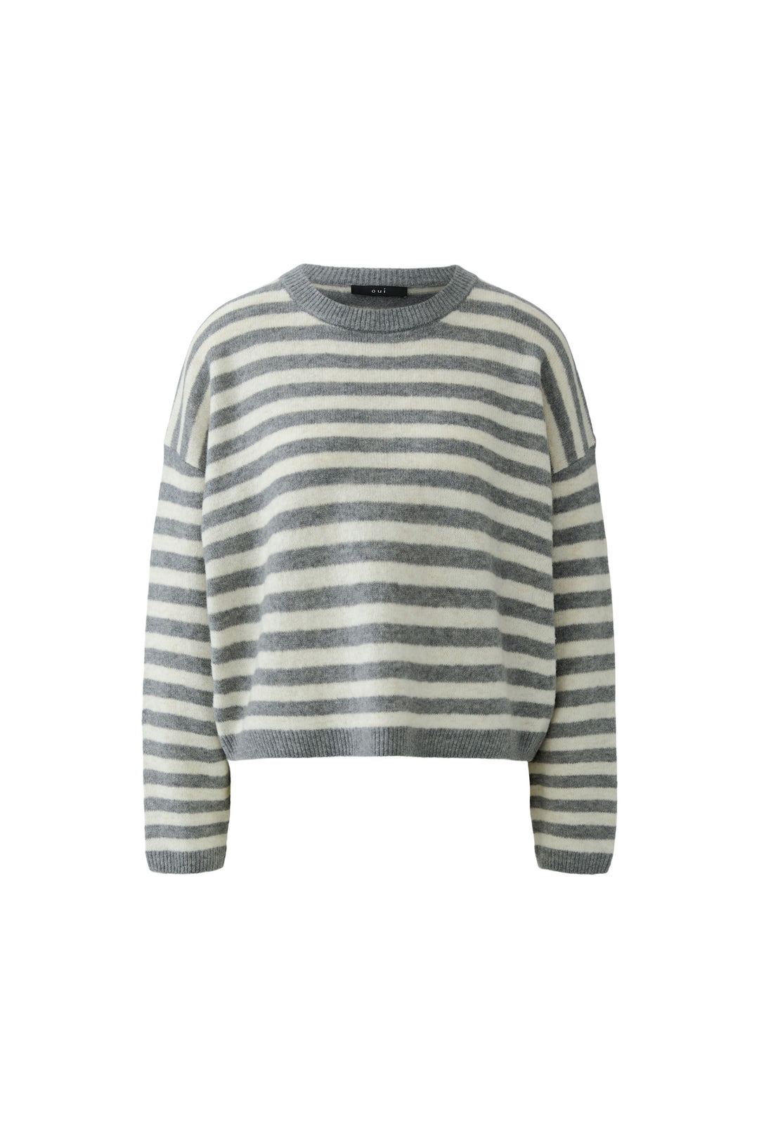 Oui Grey White Stripe Relaxed Fit Jumper 92275 at Olivia Grace Fashion