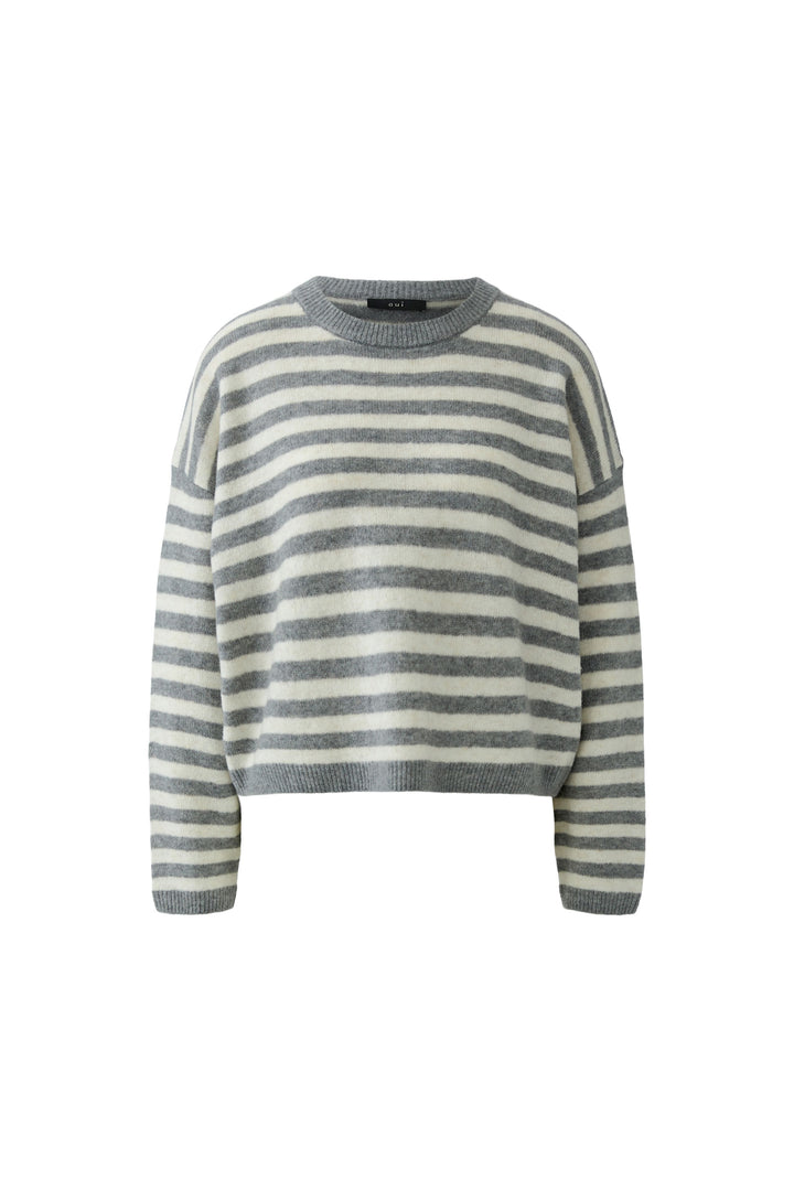 Oui Grey White Stripe Relaxed Fit Jumper 92275 at Olivia Grace Fashion