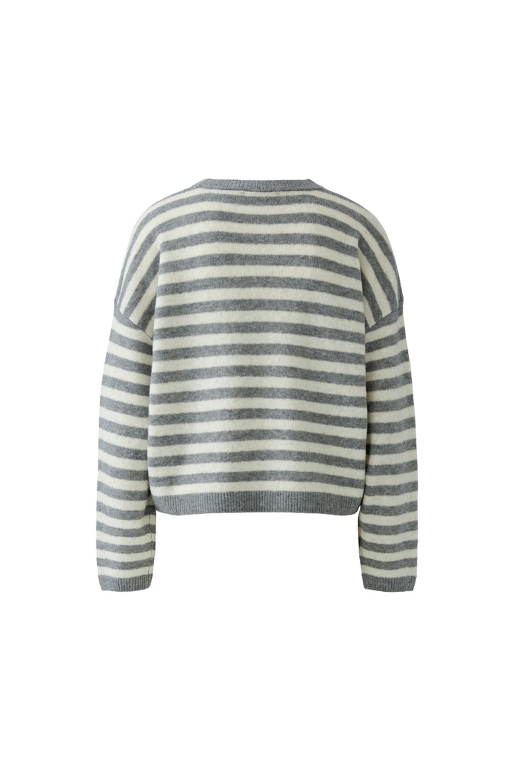 Oui Grey White Stripe Relaxed Fit Jumper 92275 at Olivia Grace Fashion