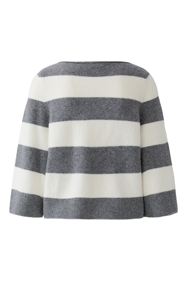 Oui Grey White Stripe Wide Neck Jumper 98974 at Olivia Grace Fashion