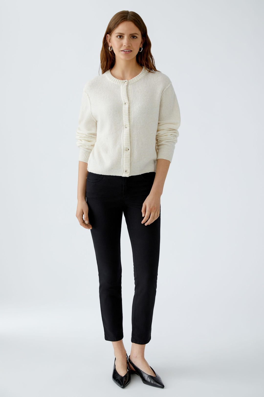 Oui Ilaya off white round neck cardigan at Olivia Grace Fashion