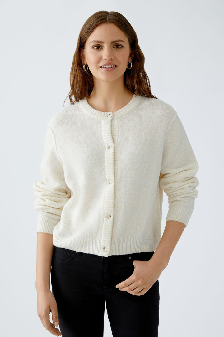 Oui Ilaya off white round neck cardigan at Olivia Grace Fashion