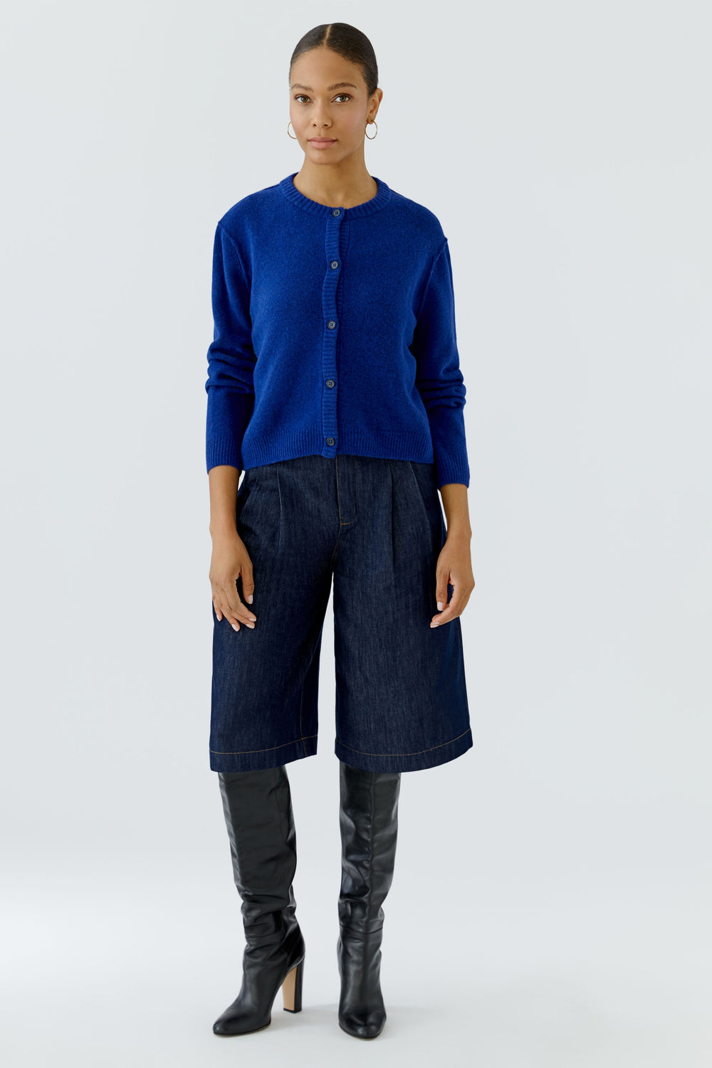 Oui Ilaya royal blue round neck cardigan at Olivia Grace Fashion