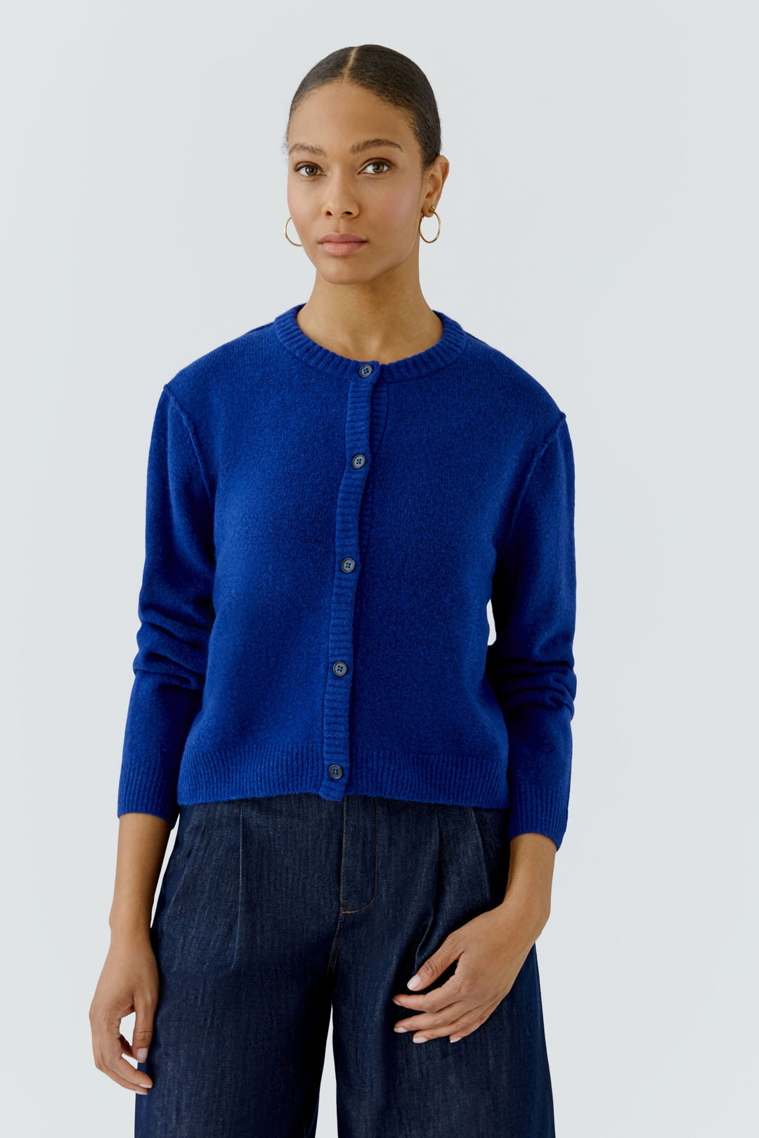 Oui Ilaya royal blue round neck cardigan at Olivia Grace Fashion