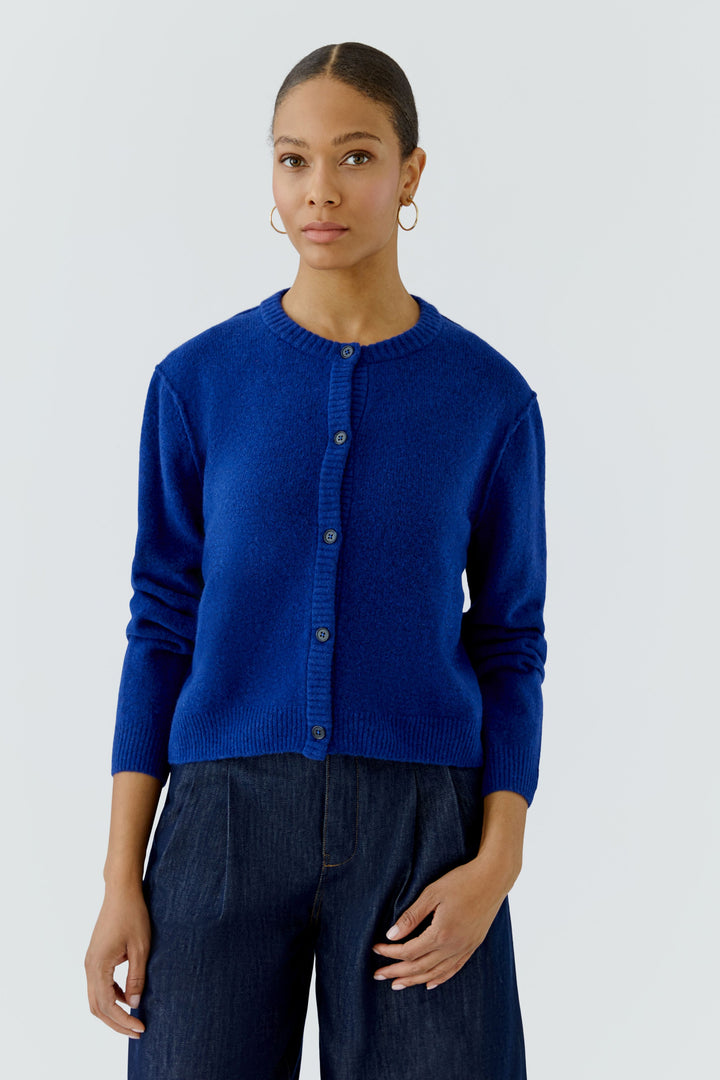 Oui Ilaya royal blue round neck cardigan at Olivia Grace Fashion
