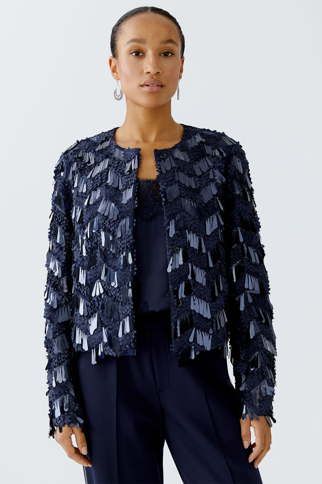 Oui Jacket 94351 Dark Blue Sequin 5742 - Olivia Grace Fashion