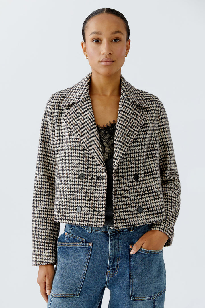 Oui Jacket 94479 Light Stone Brown Houndstooth 0728 - Olivia Grace Fashion