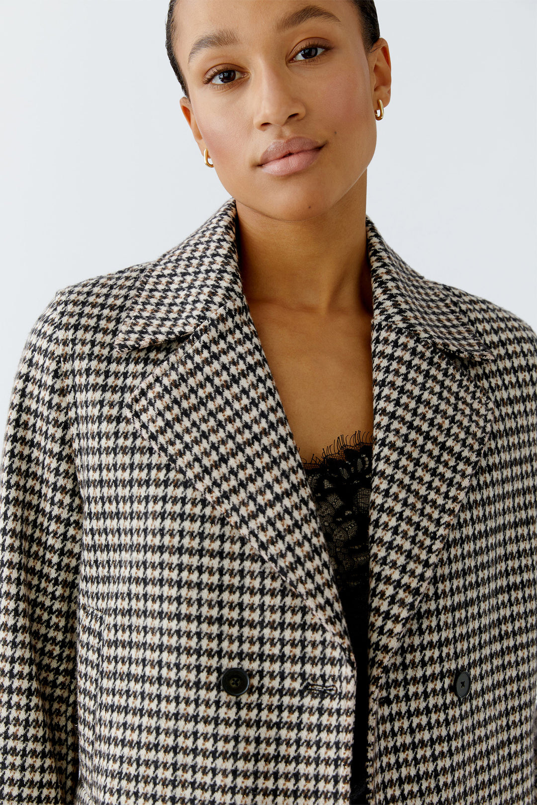 Oui Jacket 94479 Light Stone Brown Houndstooth 0728 - Olivia Grace Fashion