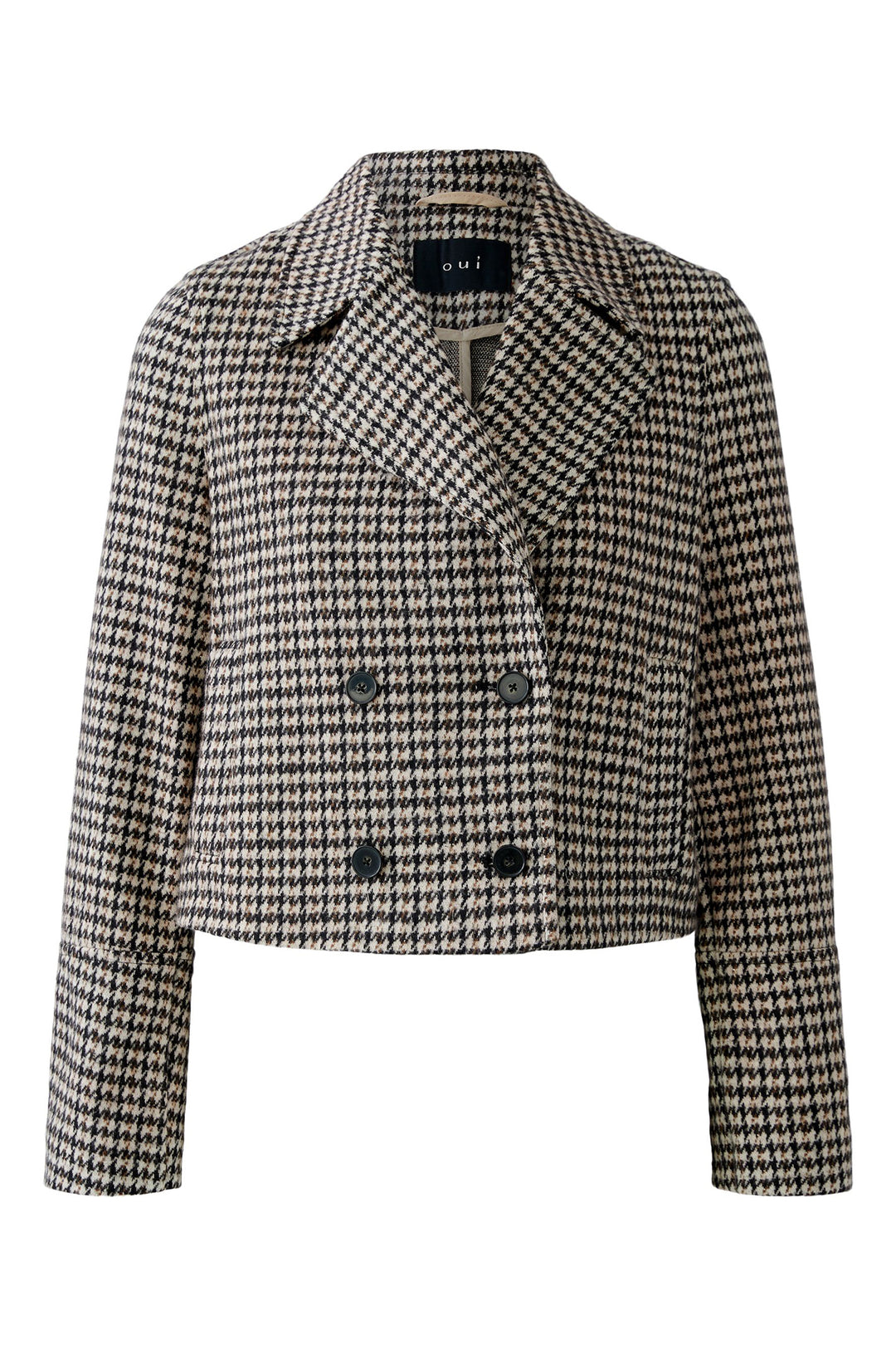 Oui Jacket 94479 Light Stone Brown Houndstooth 0728 - Olivia Grace Fashion