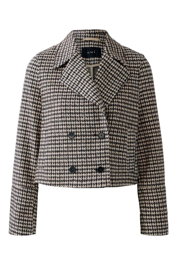 Oui Jacket 94479 Light Stone Brown Houndstooth 0728 - Olivia Grace Fashion