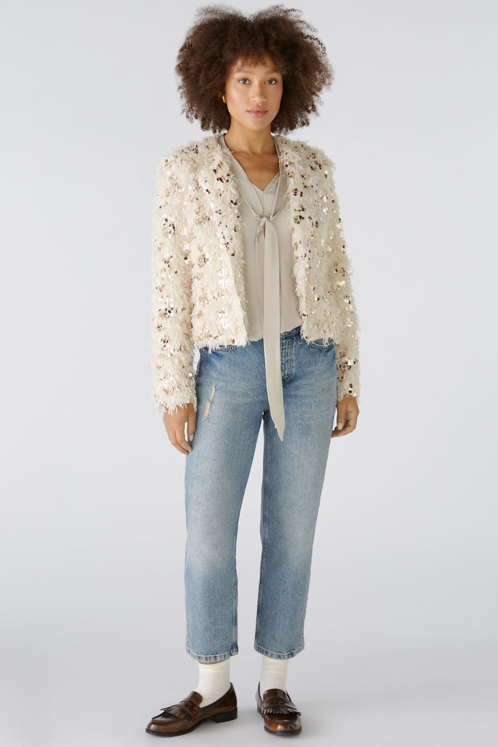 Oui Jacket Off White Cream Camel Sequin Detail 88857-0117 - Olivia Grace Fashion