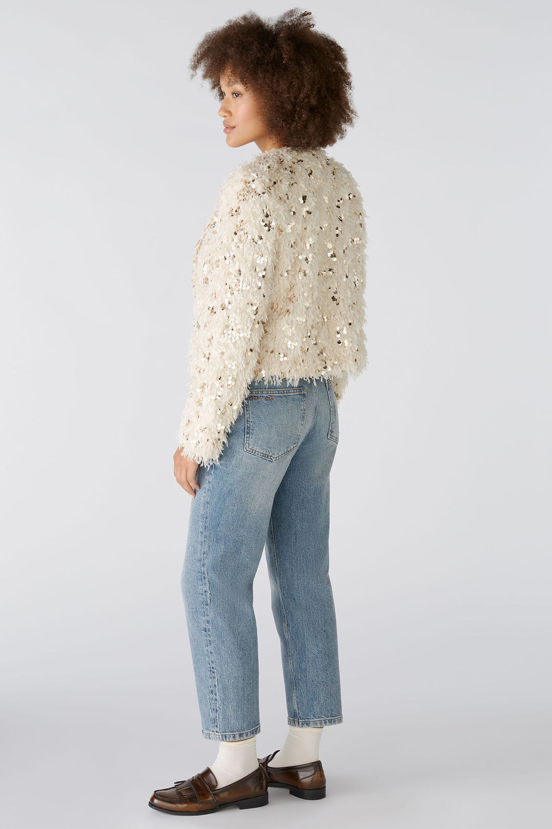 Oui Jacket Off White Cream Camel Sequin Detail 88857-0117 - Olivia Grace Fashion