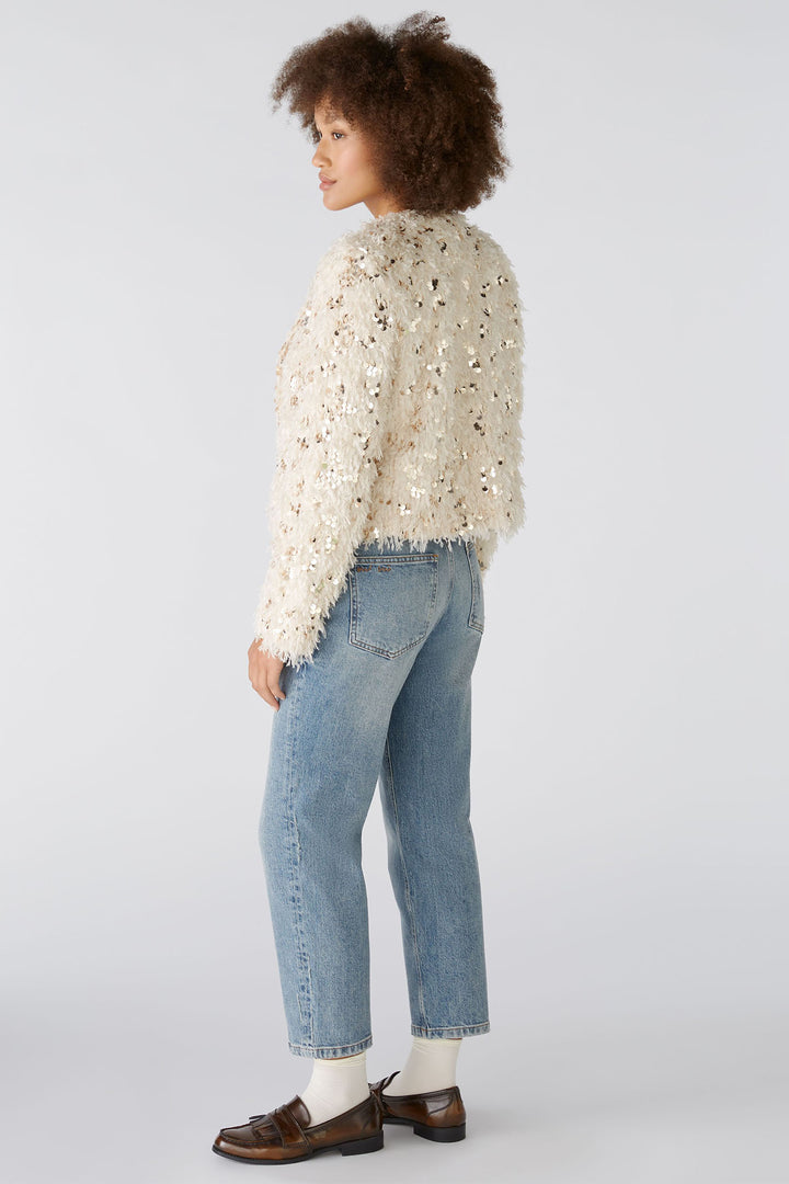 Oui Jacket Off White Cream Camel Sequin Detail 88857-0117 - Olivia Grace Fashion