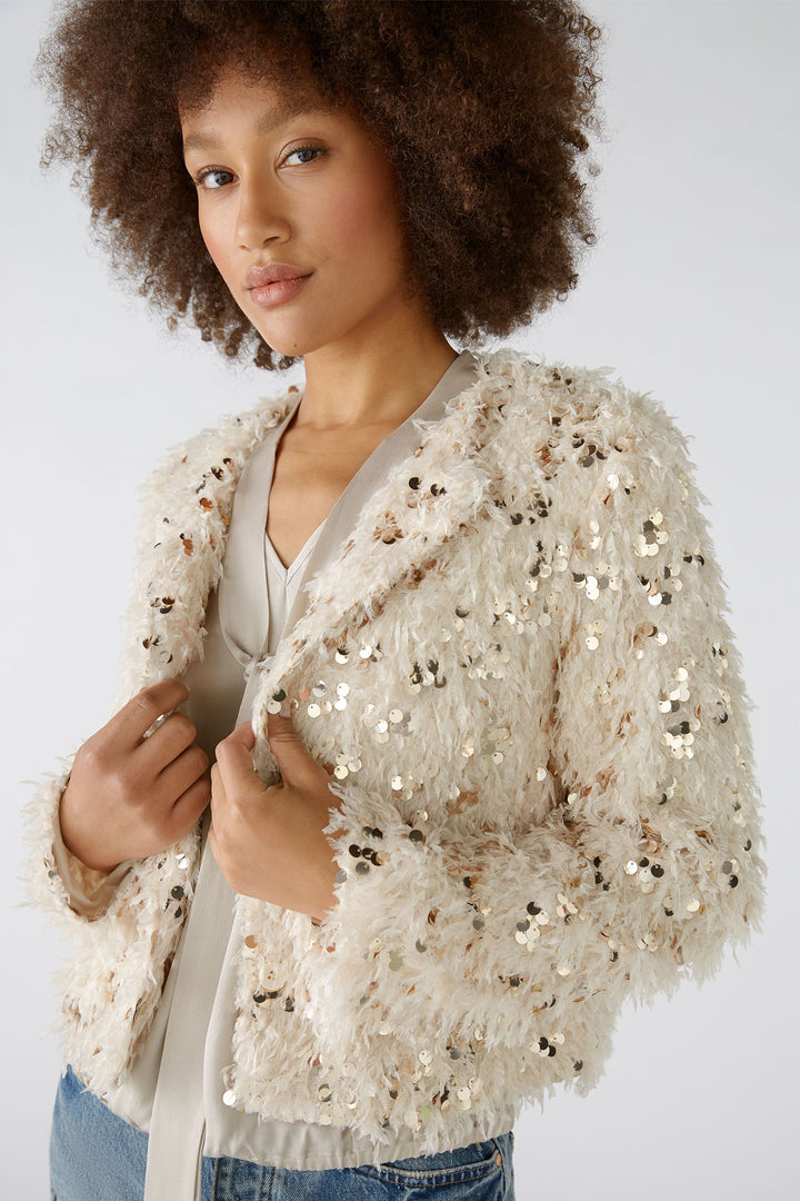 Oui Jacket Off White Cream Camel Sequin Detail 88857-0117 - Olivia Grace Fashion