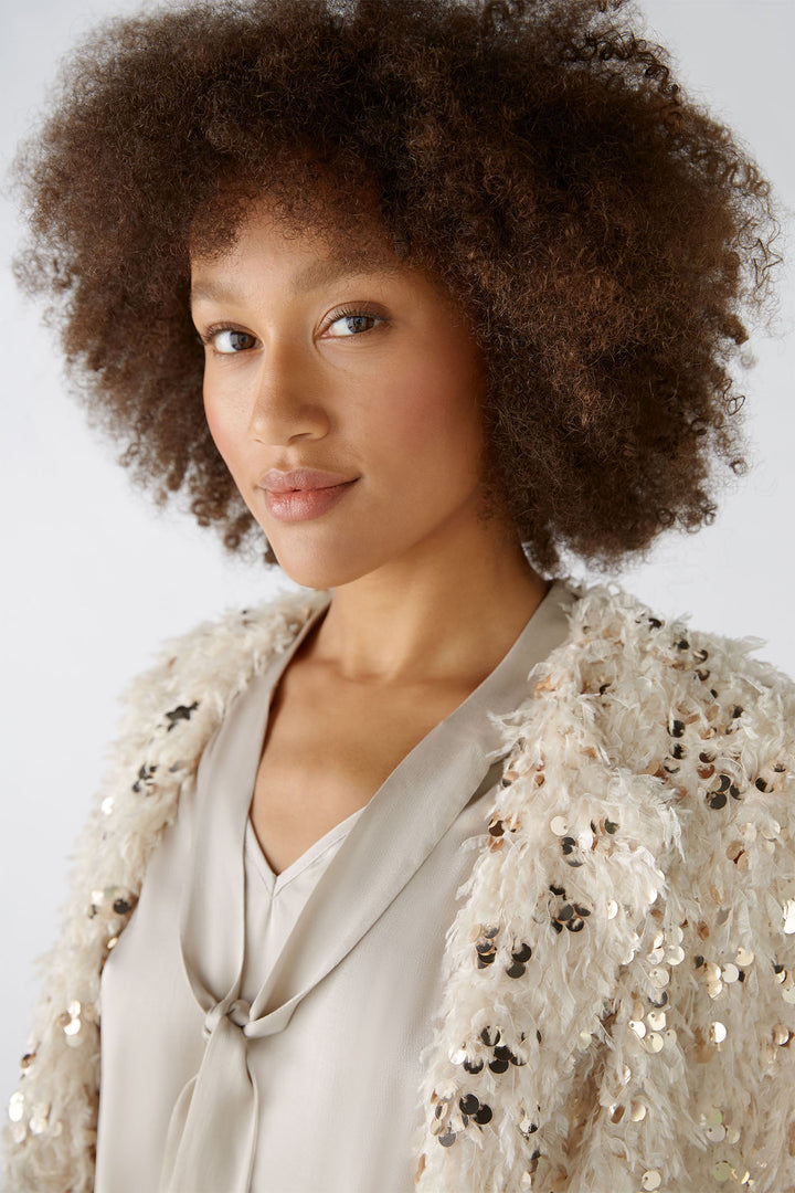 Oui Jacket Off White Cream Camel Sequin Detail 88857-0117 - Olivia Grace Fashion