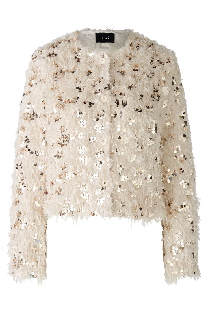 Oui Jacket Off White Cream Camel Sequin Detail 88857-0117 - Olivia Grace Fashion