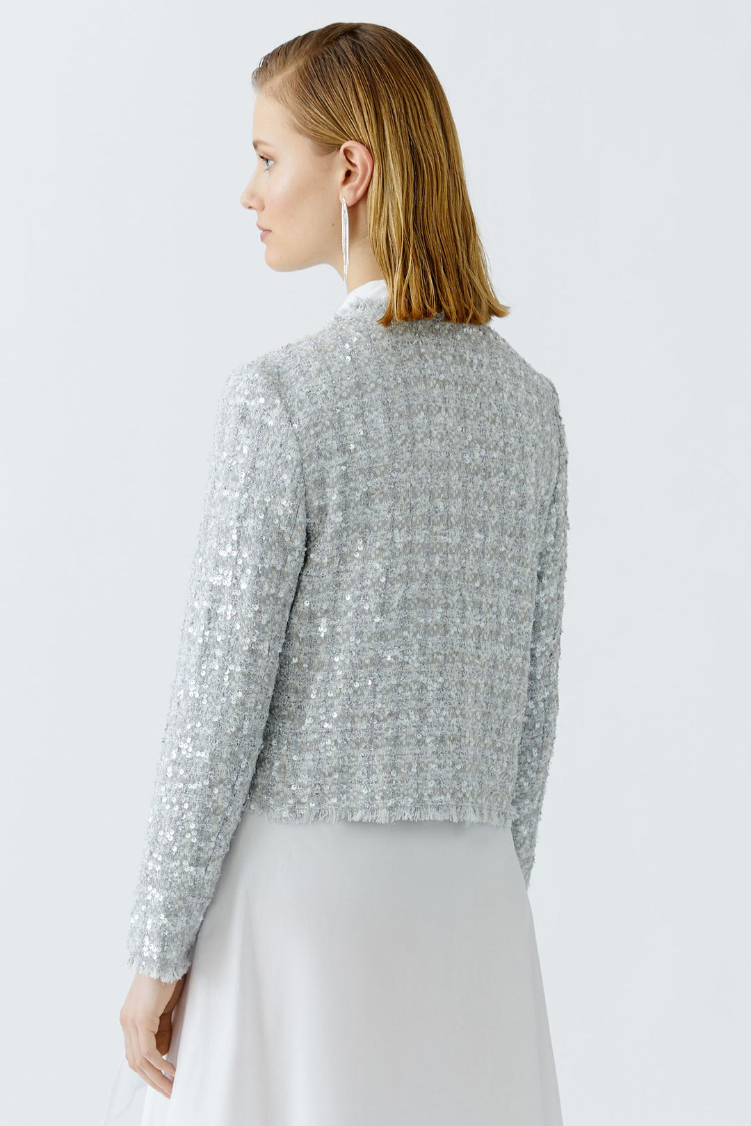 Oui Jacket Silver Sequin Boucle Button Front 92065 9624 - Olivia Grace Fashion
