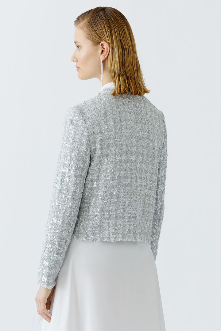 Oui Jacket Silver Sequin Boucle Button Front 92065 9624 - Olivia Grace Fashion