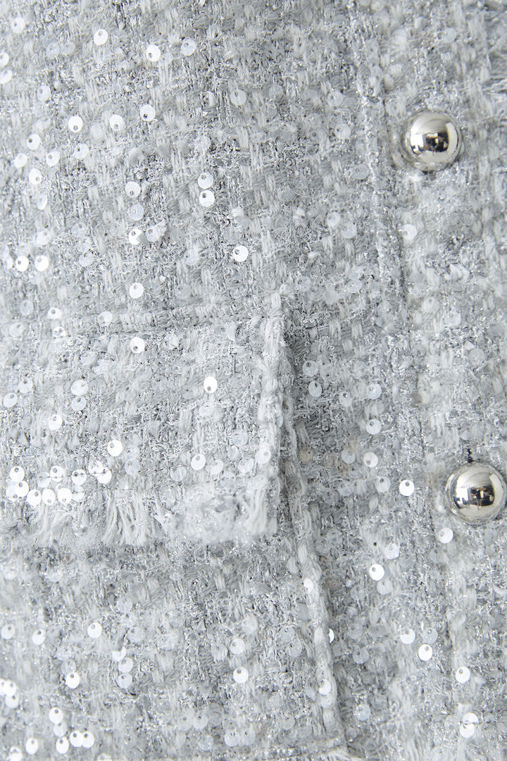 Oui Jacket Silver Sequin Boucle Button Front 92065 9624 - Olivia Grace Fashion