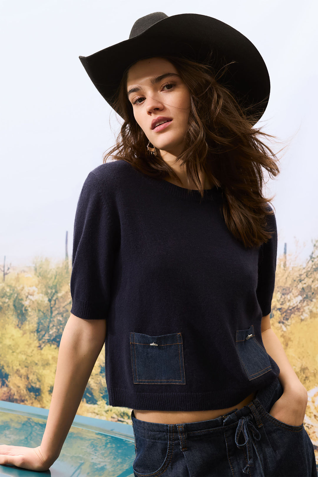 Oui Jumper 94256 Short Sleeve Dark Blue 5742 - Olivia Grace Fashion