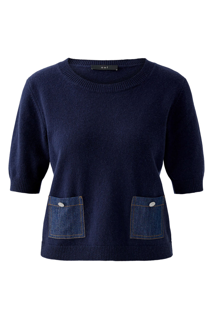 Oui Jumper 94256 Short Sleeve Dark Blue 5742 - Olivia Grace Fashion