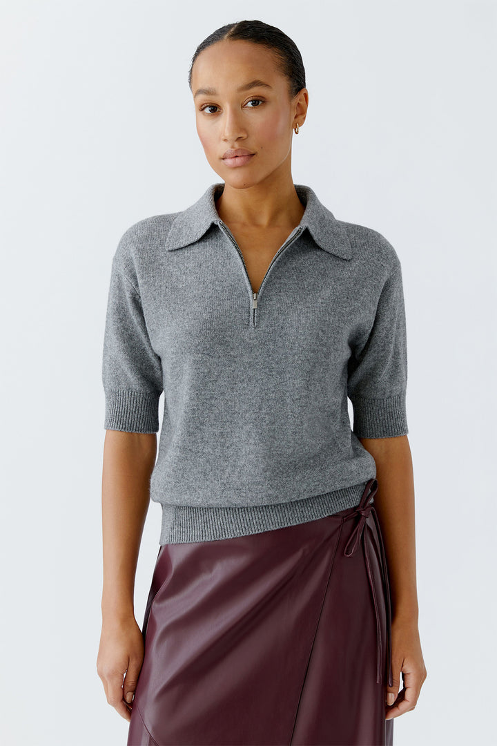 Oui Jumper 94269 Short Sleeve Graphite Grey 9501 - Olivia Grace Fashion