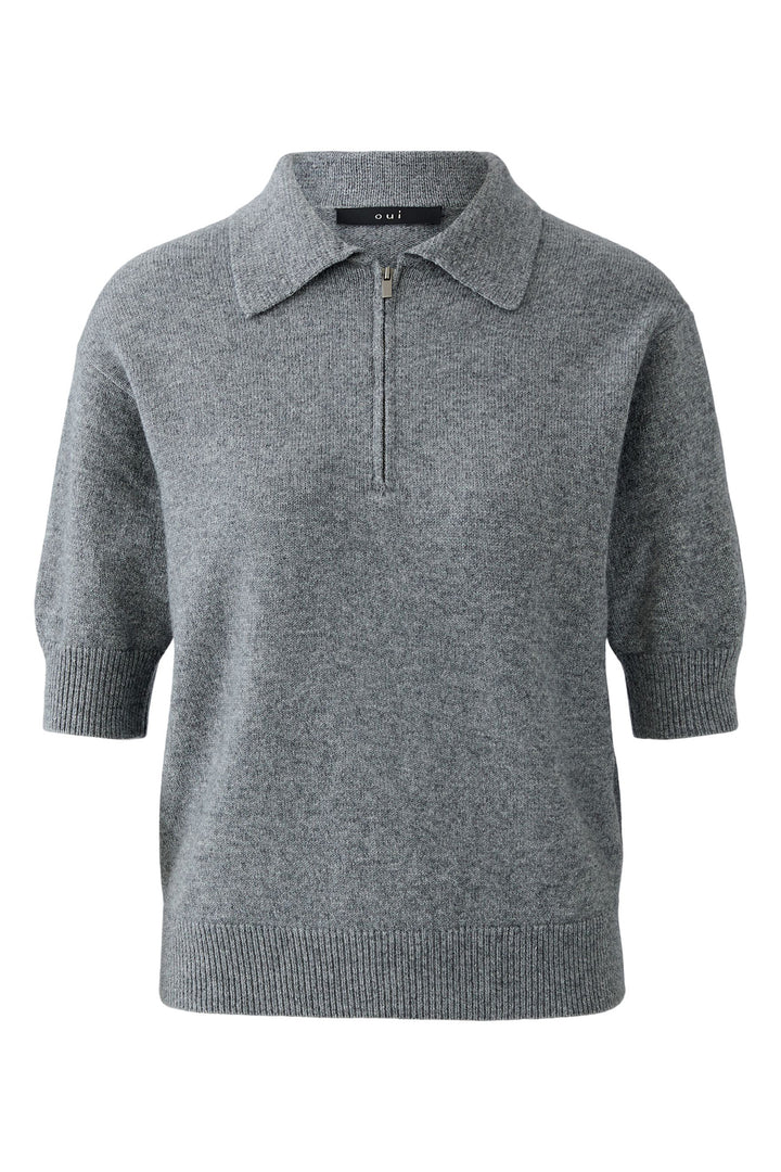Oui Jumper 94269 Short Sleeve Graphite Grey 9501 - Olivia Grace Fashion