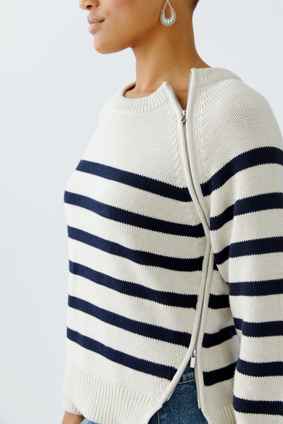 Oui Jumper 94279 Striped White Navy Blue 0105 - Olivia Grace Fashion
