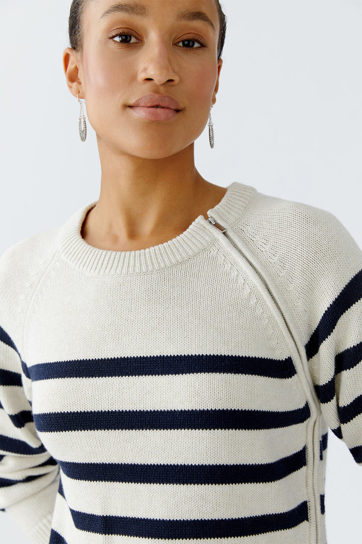 Oui Jumper 94279 Striped White Navy Blue 0105 - Olivia Grace Fashion