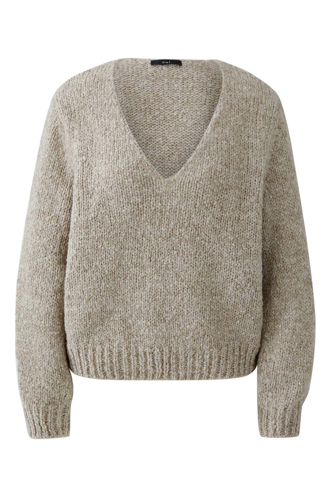 Oui Jumper 94281 V-Neck Smokey Taupe 8151 - Olivia Grace Fashion