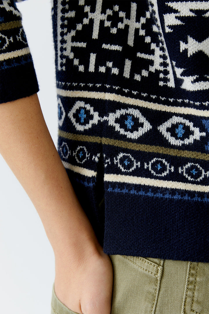 Oui Jumper 94309 Dark Blue White Navajo Pattern 0571 - Olivia Grace Fashion