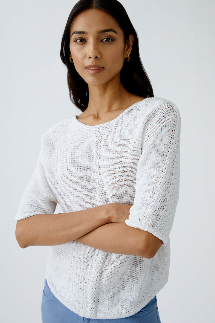 Oui Jumper Optic White Loose Knit Wide Neck 92981 1002 - Olivia Grace Fashion