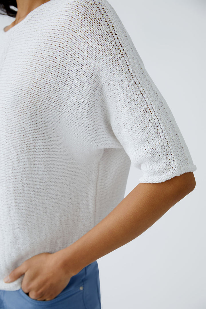 Oui Jumper Optic White Loose Knit Wide Neck 92981 1002 - Olivia Grace Fashion