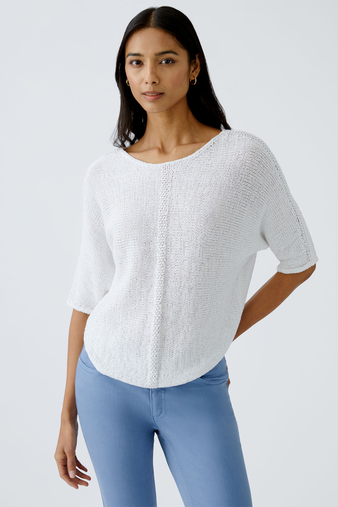 Oui Jumper Optic White Loose Knit Wide Neck 92981 1002 - Olivia Grace Fashion