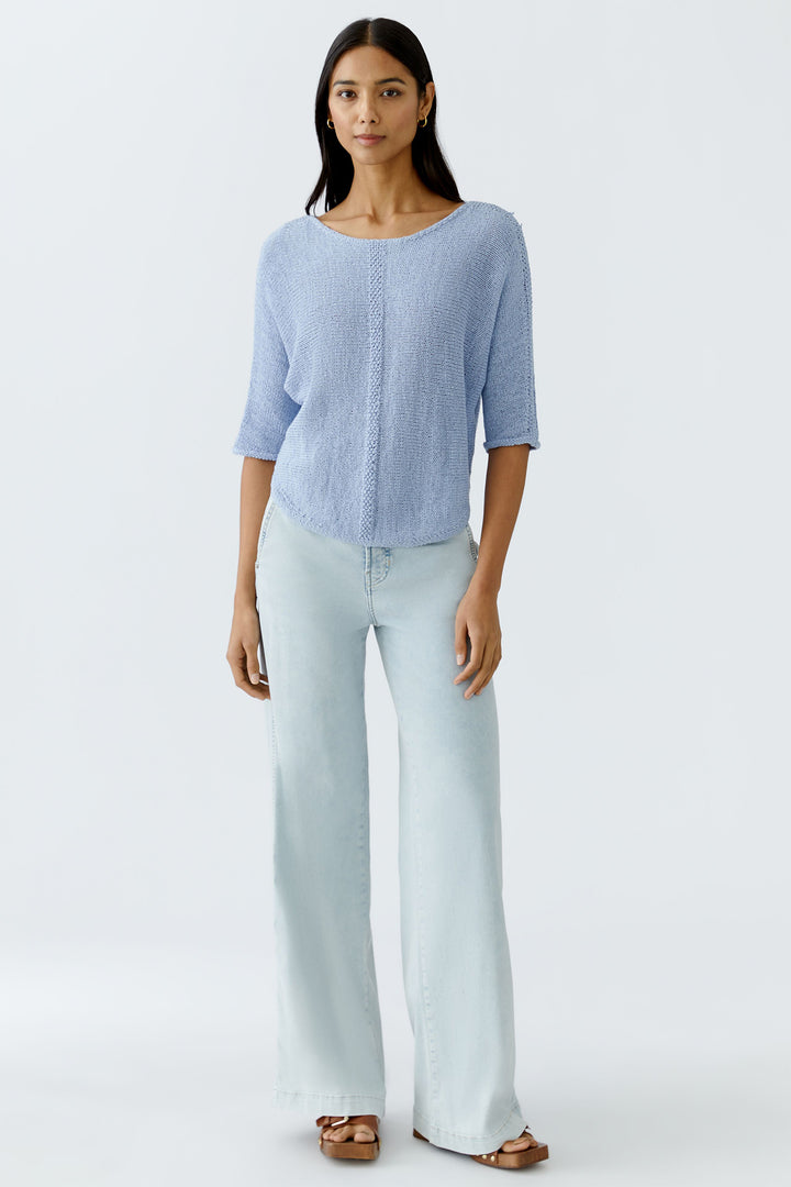 Oui Jumper Powder Blue Loose Knit Wide Neck 92981 5090
