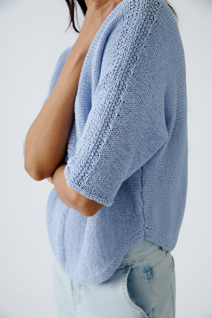 Oui Jumper Powder Blue Loose Knit Wide Neck 92981 5090