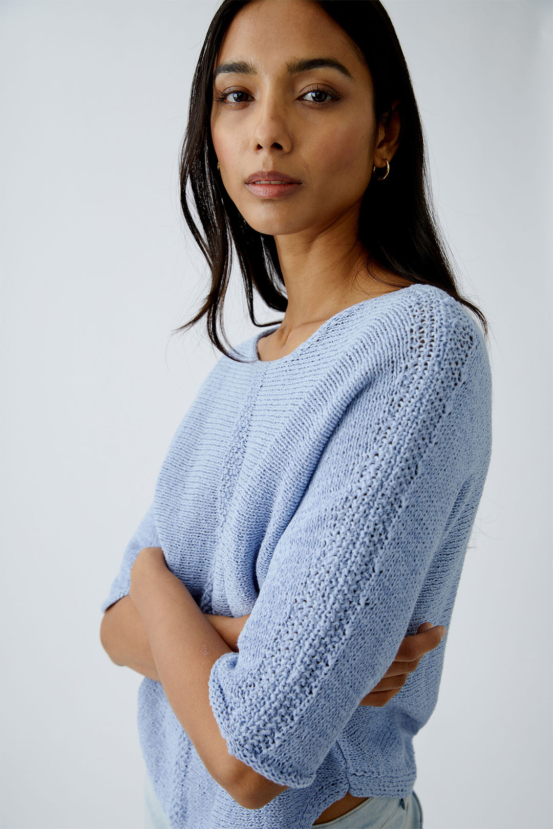 Oui Jumper Powder Blue Loose Knit Wide Neck 92981 5090
