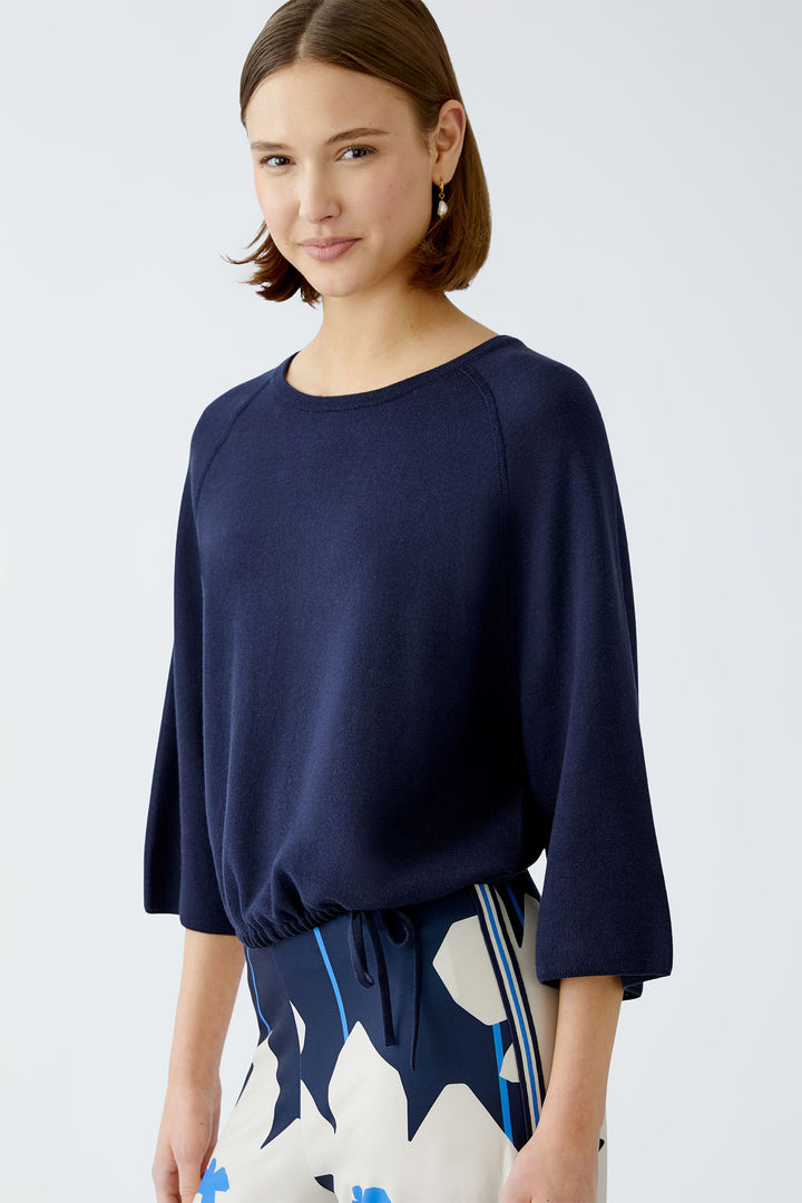 Oui Jumper Reversible Dark Blue Plain Stripe 91939 5742 - Olivia Grace Fashion