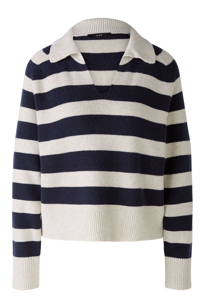Oui Jumper White Blue Stripe 89921-0105 - Olivia Grace Fashion